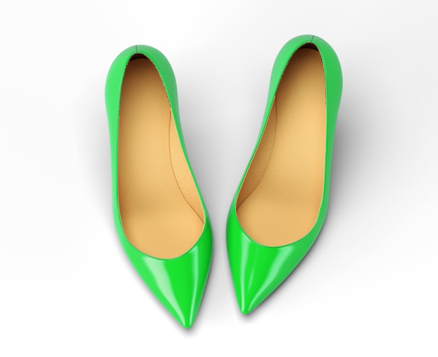 Ein Paar grüne Damenschuhe, Ansicht von oben. 3D-Rendering-Abbildung.