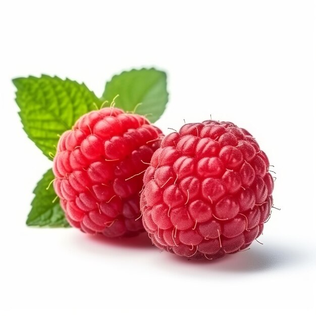 Ein Paar Himbeeren auf weißem Hintergrund