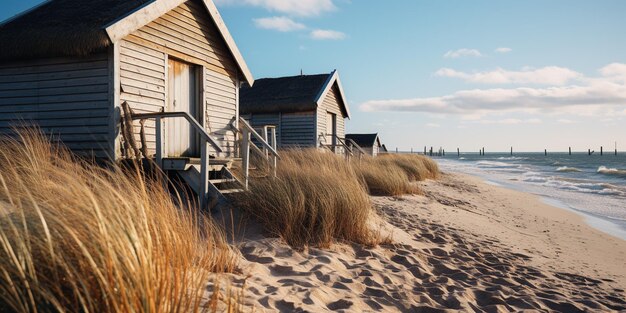 Foto ein paar hütten sitzen auf einem sandstrand