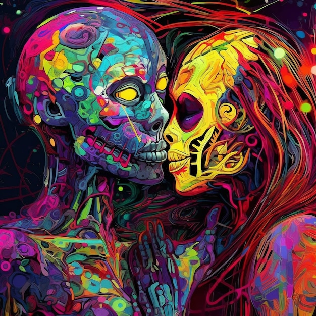 ein Paar mit einem Totenkopf und einem Totenkopf, auf dem das Wort „Skull“ steht.