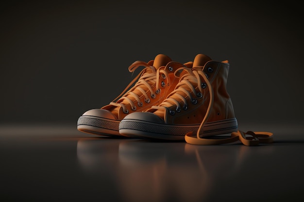 Ein Paar orange Converse-Schuhe sind auf einem dunklen Hintergrund.