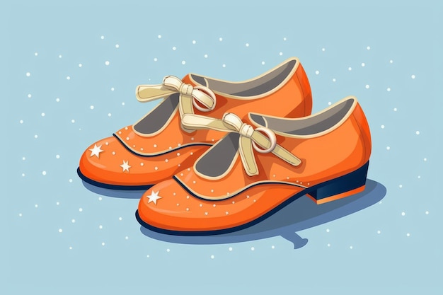 Ein Paar orangefarbene Schuhe mit einem Band oben.