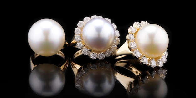 Ein Paar Perlenohrringe mit Diamanten an der Seite.