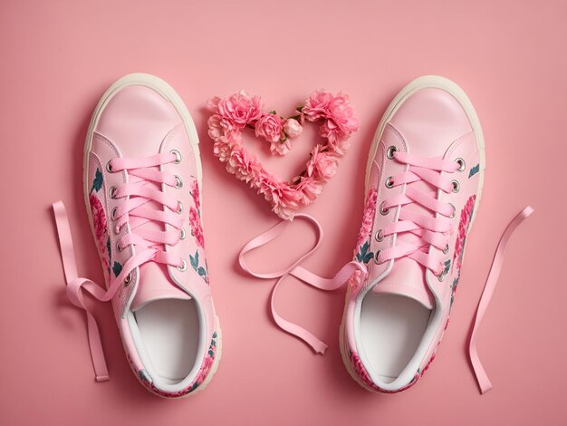 Foto ein paar rosa turnschuhe mit blumigem muster, die eine spielerische und romantische ästhetik ausstrahlen