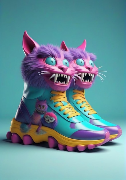 ein Paar Schuhe mit einem Bild einer Monsterkatze