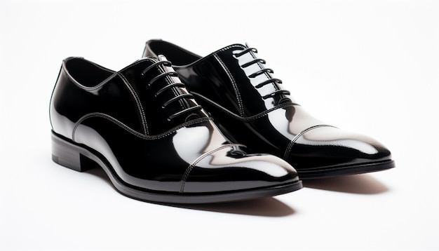 ein Paar schwarze Schuhe mit einem weißen Streifen und dem Wort Schuh auf der Unterseite