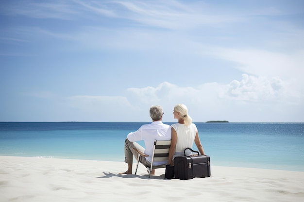 Ein Paar sitzt am Strand. Süßes Paar, glücklich, entspannen, die Liebe und einen romantischen Moment genießen