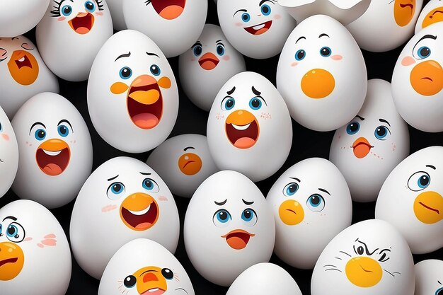 Ein paar süße Eier mit unterschiedlichen Gesichtsausdrücken, begeistert und verwirrt.