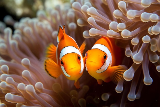 ein Paar Tomatenclownfische Amphiprion frenatus brevoort