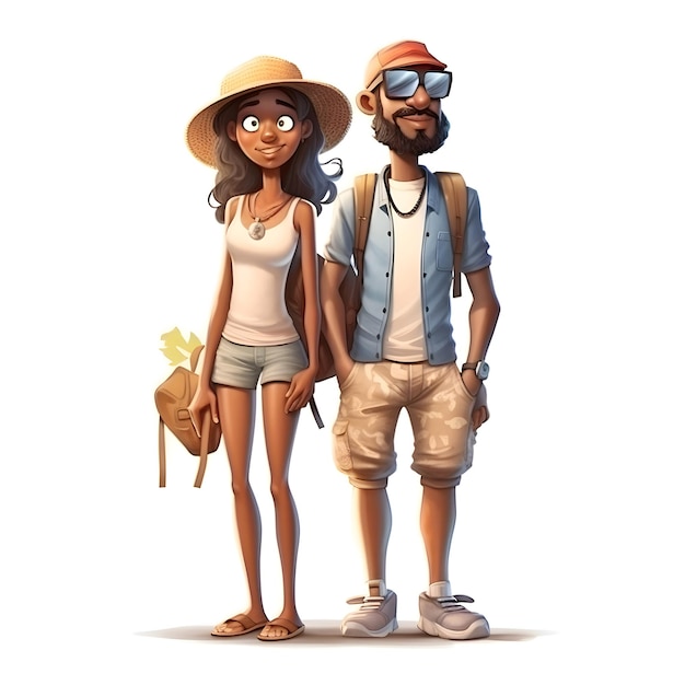 Ein paar Touristen mit Hut, Sonnenbrille und Rucksack. Vektorillustration