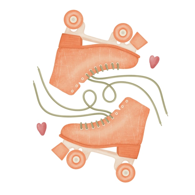Ein Paar Vintage-Retro-Quad-Rollschuhen im Cartoon-Stil mit handgezeichneter Illustration Peach Fuzz