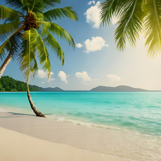 ein Palmbaum an einem Strand mit einem Himmel als Hintergrund