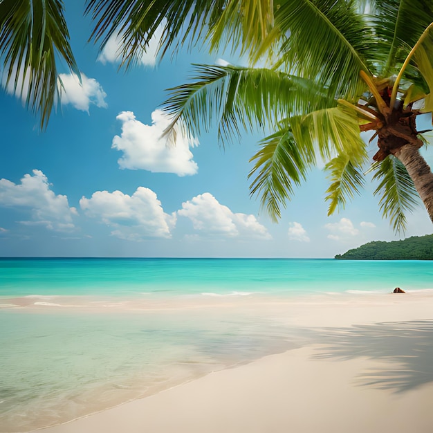 ein Palmbaum an einem Strand mit einer Person, die auf dem Sand liegt