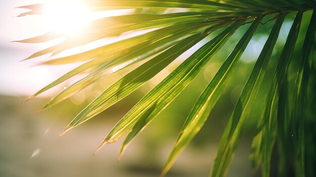 Ein Palmblatt, durch das die Sonne scheint