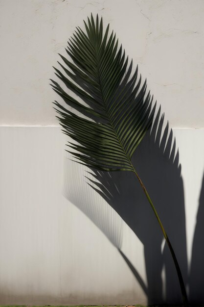 Ein Palmblatt wirft einen Schatten auf eine Wand