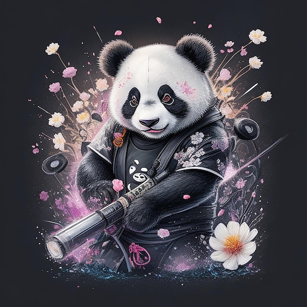 Ein Panda-Illustrationsdesign für ein T-Shirt oder Tapeten ai generiert