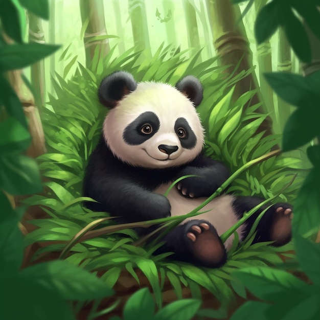 Foto ein panda im dschungel mit bambus im hintergrund.