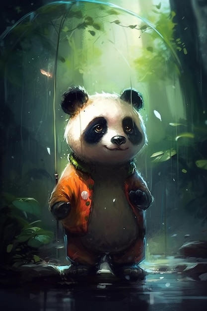 Ein Panda im Regen