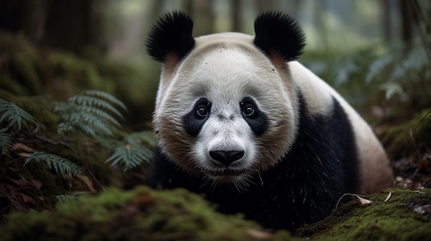 Ein Panda im Wald mit grünem Hintergrund