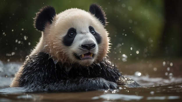 Ein Panda im Wasser