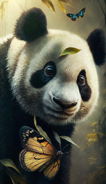 Ein Panda mit einem Schmetterling im Gesicht