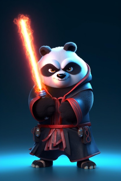 Ein Panda mit einem Schwert in der Hand