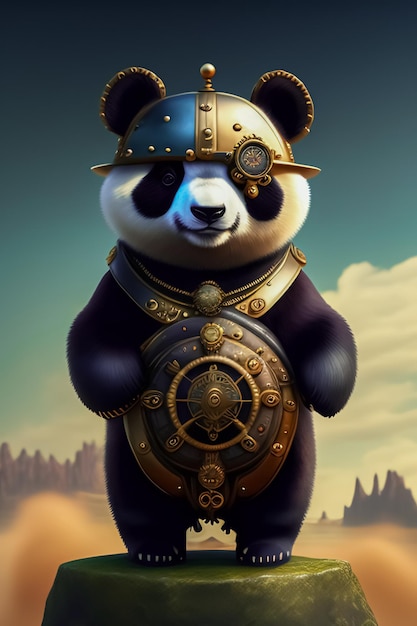 Ein Panda mit Helm und Rüstung