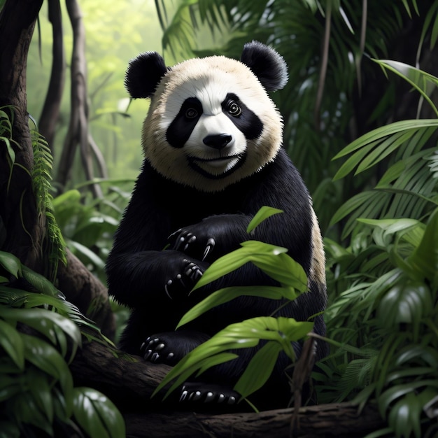 Ein Panda sitzt im Dschungel