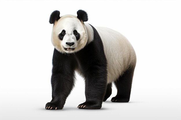 Ein Pandabär, der auf einer weißen Oberfläche steht