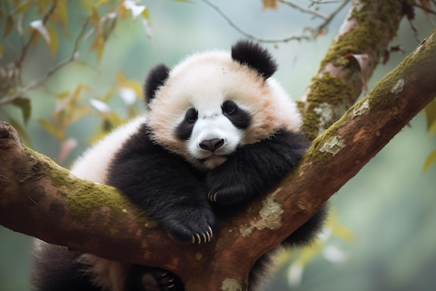 Ein Pandabär liegt auf einem Ast