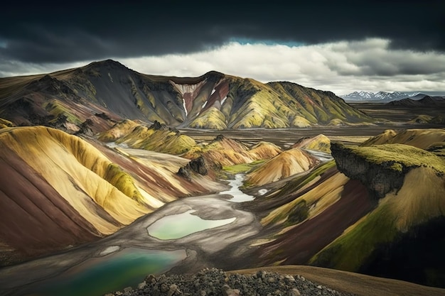 Foto ein panorama von landmannalaugar im isländischen naturschutzgebiet fjallabak