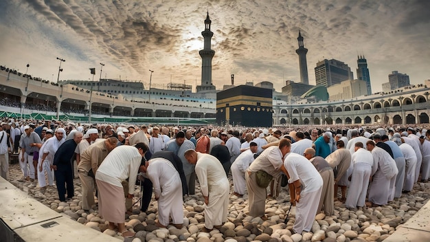 Ein Panoramablick auf Mekka während der Hajj-Saison mit Tausenden von Menschen aus der ganzen Welt.