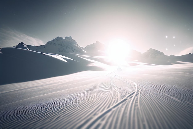 Ein Panoramablick Magische Winterberge Naturlandschaft mit wunderschönem Himmel Die Wiederbelebung des Planeten Es schneit Die Hügel schneien Generative KI