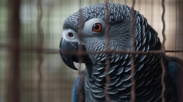 Ein Papagei in einem Käfig mit einem roten Auge