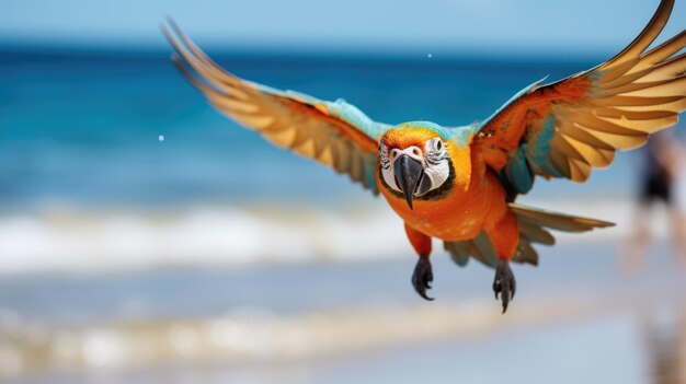 Foto ein papagei mit einer trendigen sonnenbrille landet auf dem strand und erfasst die eleganz eines vogels