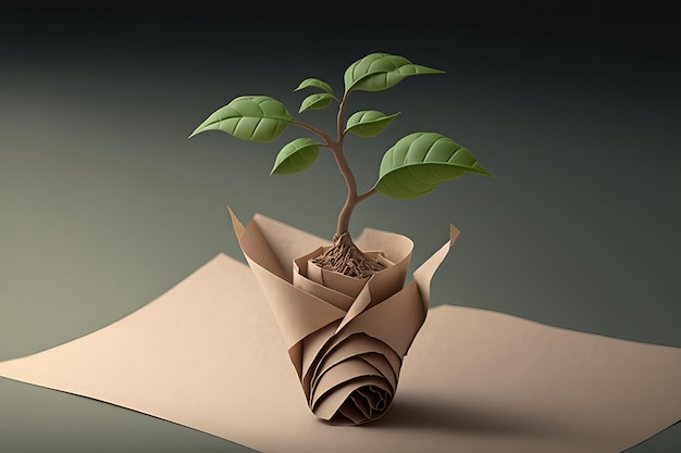 Ein Papierhandwerk mit einer Pflanze darin