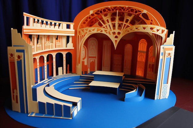 Ein Papiermodell einer Bühne mit einer Bühne in der Mitte