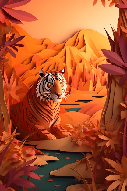 Ein Papierschnitt aus einem Tiger