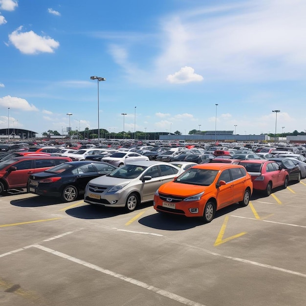 ein Parkplatz voller verschiedenfarbiger Autos