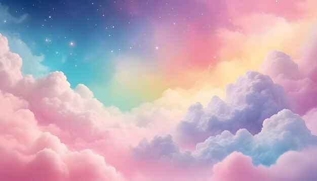 Ein pastellfarbener Regenbogen-Einhorn-Hintergrund mit funkelnden Sternen Feen-Iridescent-Gradient-Huntergrund