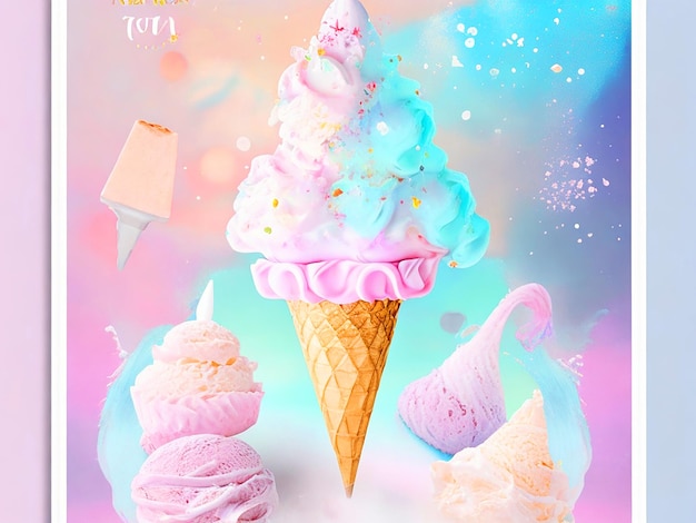 ein pastellfarbenes Eiscreme-Poster, inspiriert von der Magie der Zauberer. Das Eis war prominent vertreten