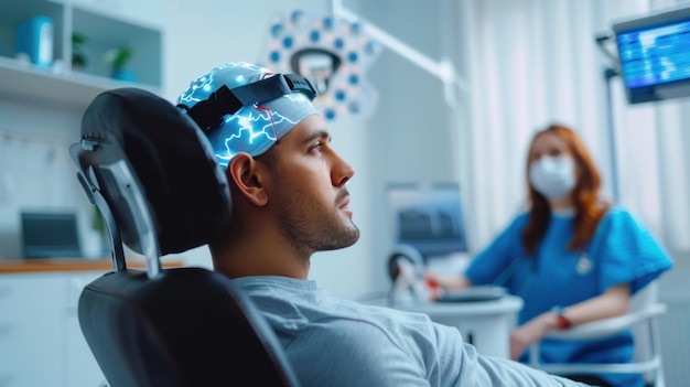 Foto ein patient, der sich einer eeg-überwachung in einer neurologie-klinik unterzieht