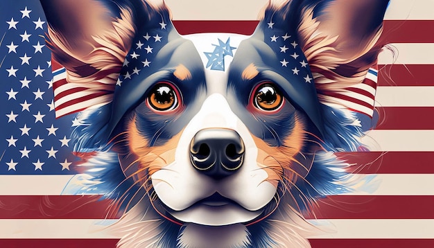 Ein patriotischer Hund mit der amerikanischen Flagge darauf