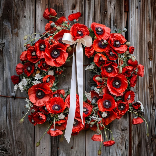 Ein patriotischer Kranz mit roten Mohnblumen