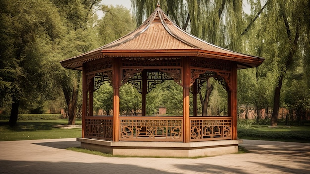 Foto ein pavillon in einem park mit bäumen im hintergrund