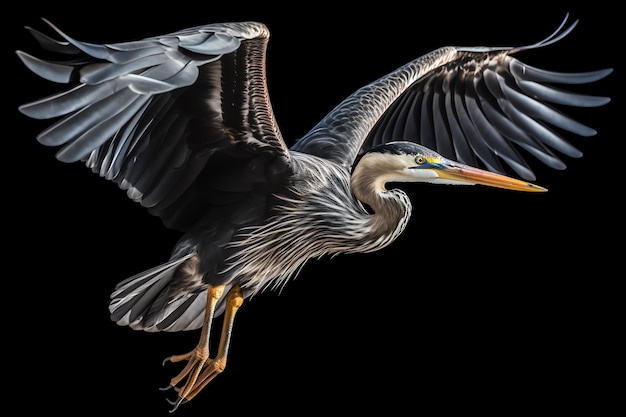 Ein Pelikanvogel mit einem blau-weißen Körper fliegt in der Luft