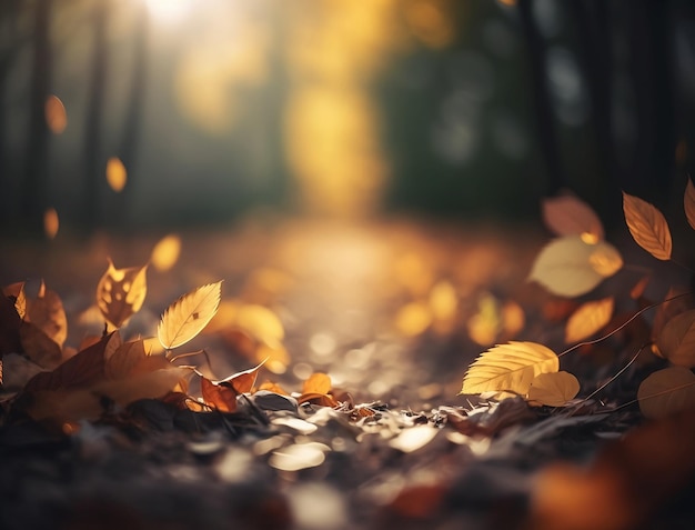 Ein Pfad im Wald mit Blättern, die vom Boden fallen