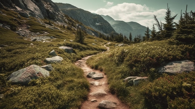 Foto ein pfad in den bergen mit einem berg im hintergrund