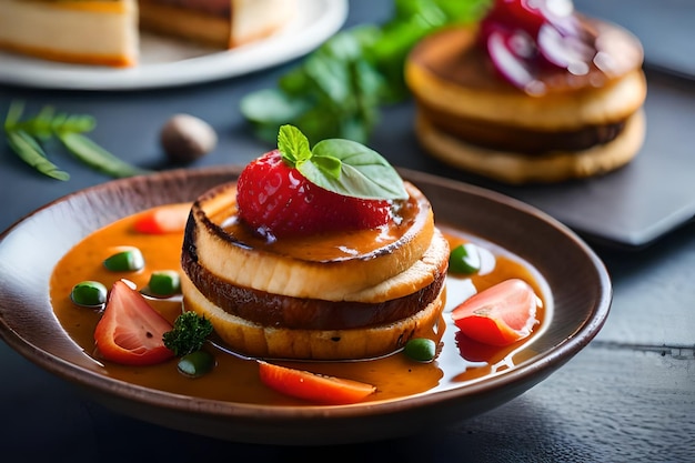 ein Pfannkuchen mit Obst und Gemüse darauf