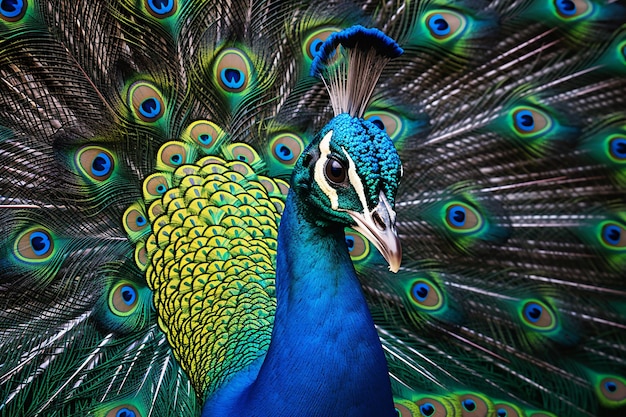 ein Pfau mit ausgebreiteten Flügeln im Wald